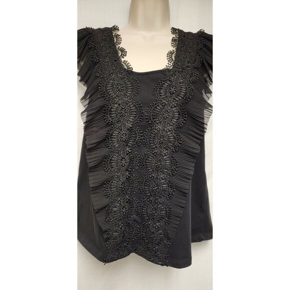 Marc New York Squre Neck Lace Ruffle Blouse Color Black Size Medium - Picture 5 of 8